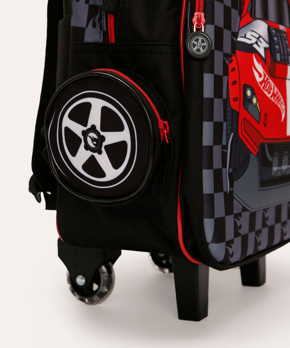 mochila com rodinhas infantil hot wheels - preto