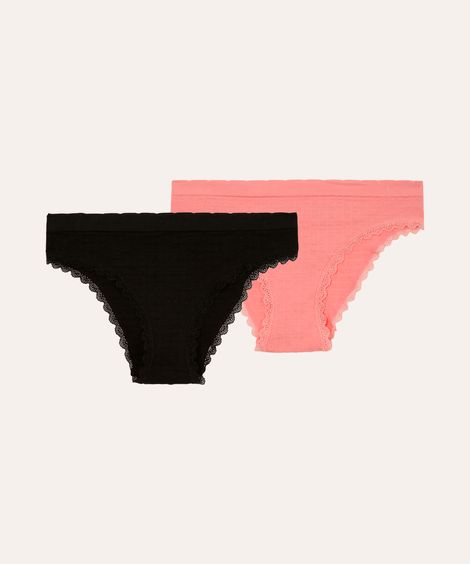kit de 2 calcinhas biquíni sem costura com renda colorido