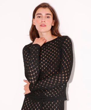 blusa de tricot manga longa mindset preta