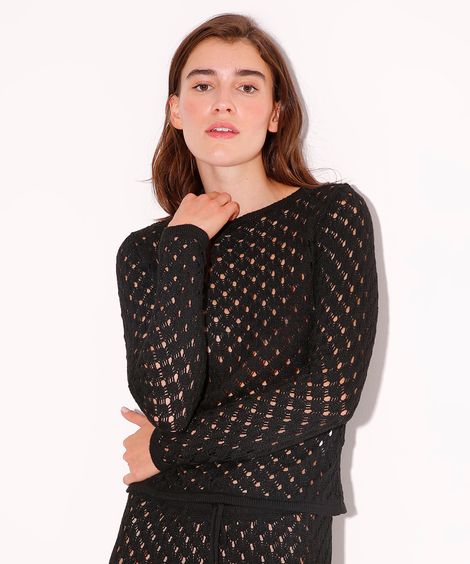 blusa de tricot manga longa mindset preta