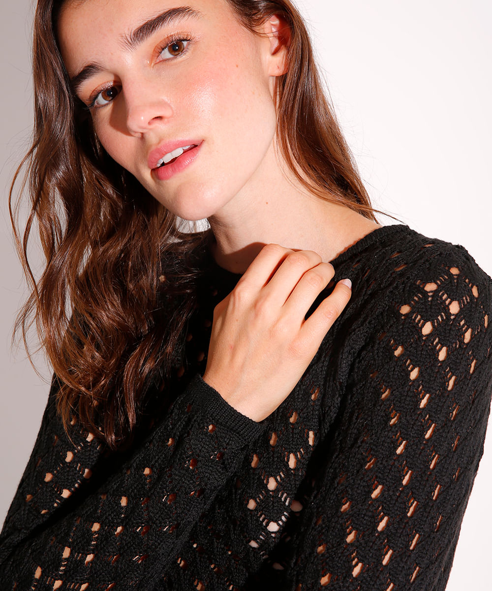 blusa de tricot manga longa mindset preta