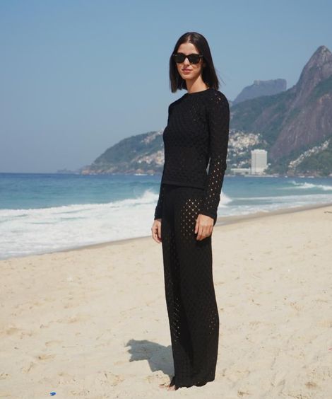 calça reta de tricot mindset preta