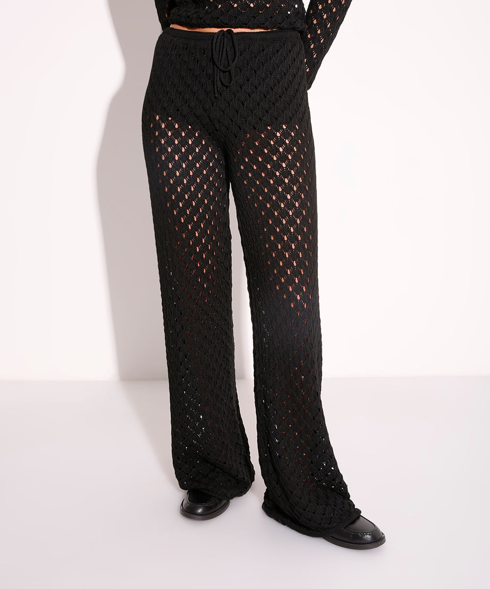 calça reta de tricot mindset preta