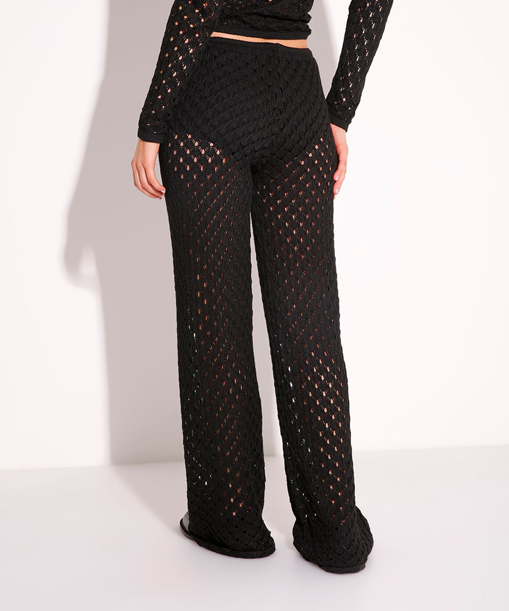 calça reta de tricot mindset preta