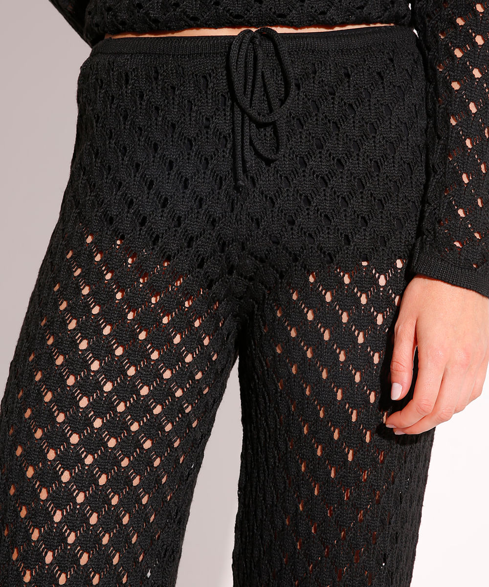 calça reta de tricot mindset preta