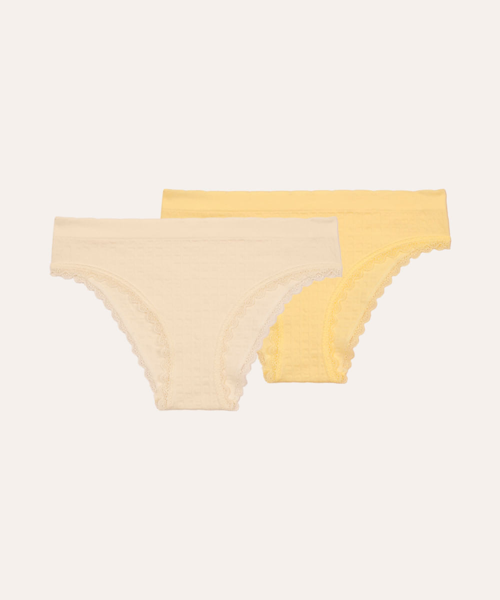 kit de 2 calcinhas biquíni sem costura com renda colorido