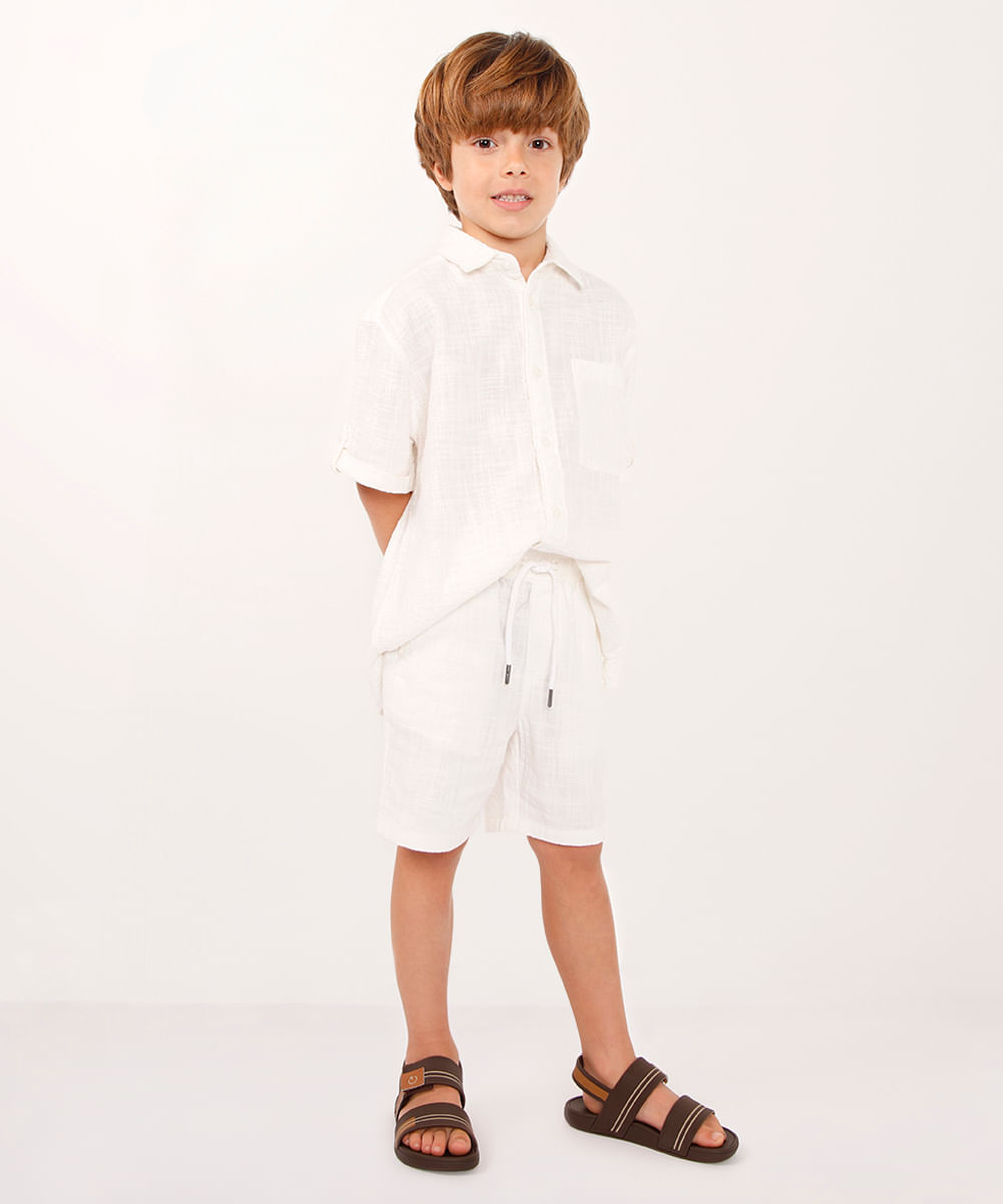 bermuda infantil de algodão com cordão branca