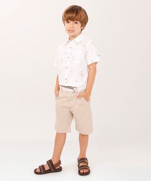 bermuda de sarja infantil com cinto bege
