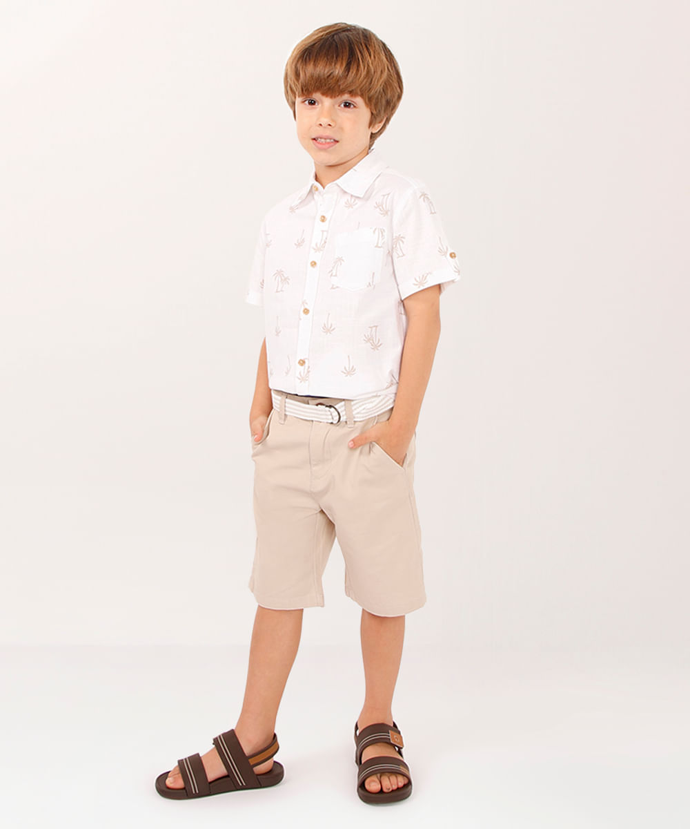 bermuda de sarja infantil com cinto bege