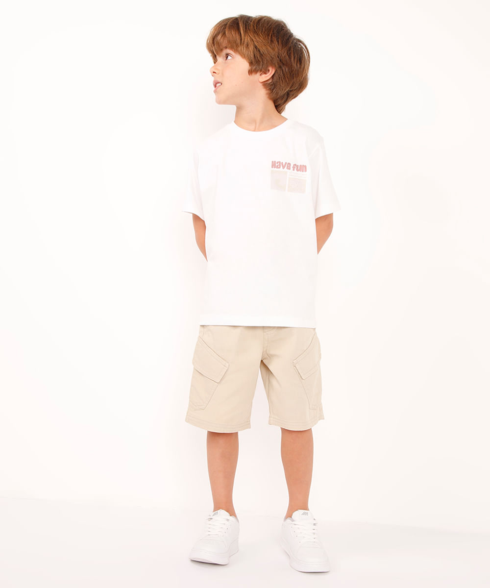 bermuda cargo infantil de sarja bege