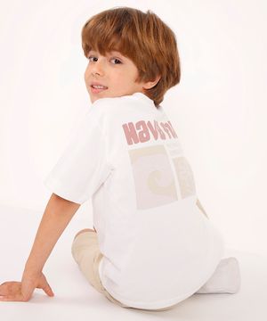 camiseta de algodão infantil manga curta have fun off white