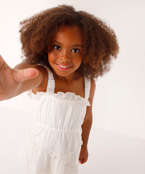 vestido curto infantil de algodão texturizado off white