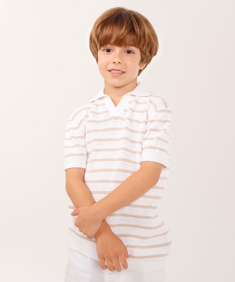 polo de tricot infantil listrada bege
