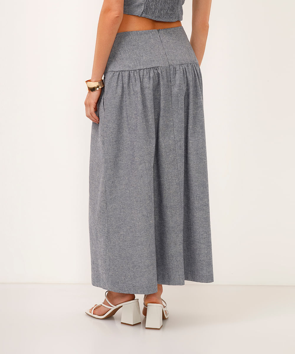 saia midi godê com linho azul
