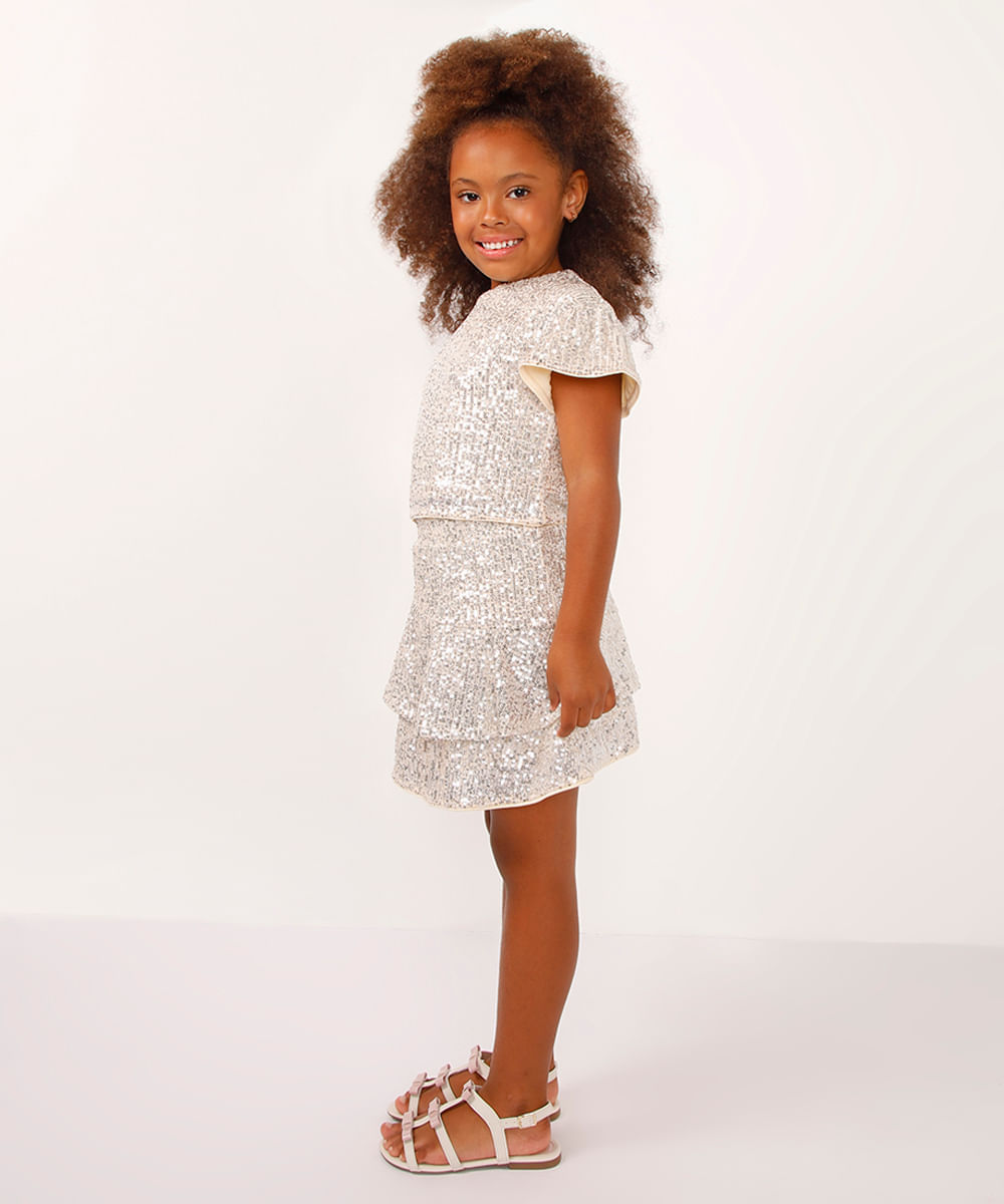 saia curta de paetê infantil dourado