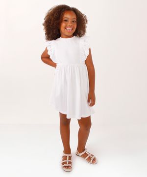 vestido curto infantil com laise floral off white