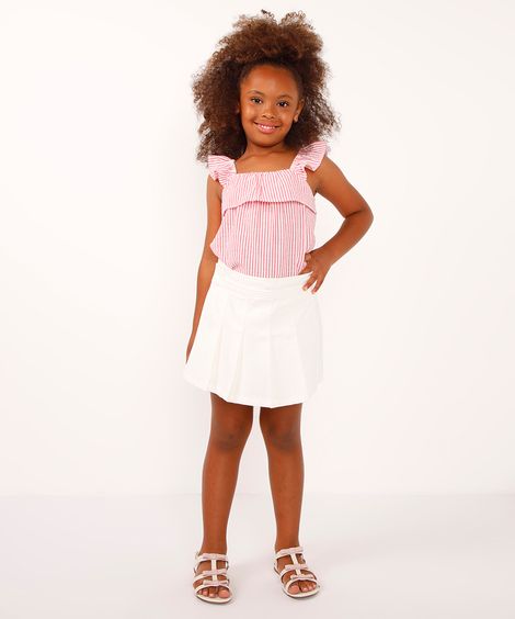 short saia infantil com pregas off white