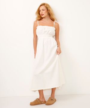 vestido midi de sarja alça fina off white