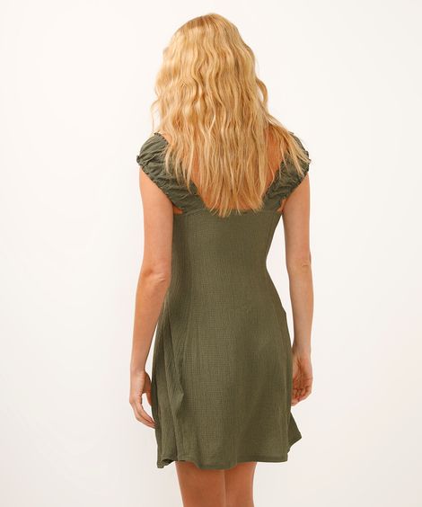 vestido curto feminino com alça franzida verde