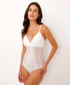 body sem bojo rendado floral branco