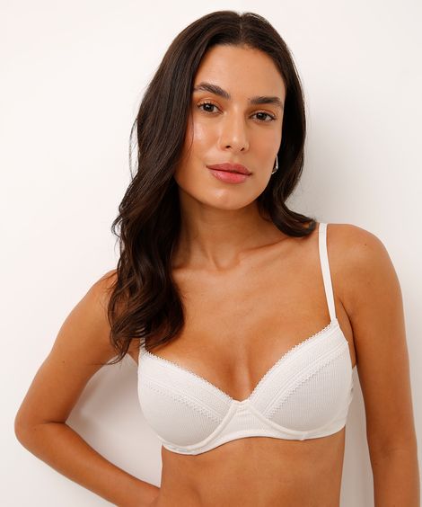 sutiã meia taça canelado com renda off white