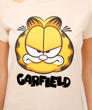 camiseta de algodão manga curta garfield bege