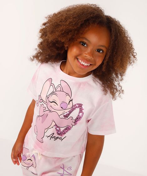 conjunto curto infantil de algodão lilo e stitch rosa