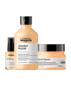 Kit L'oréal Professionnel Serie Expert Absolut Repair Gold Quinoa - Shampoo 300ml + Máscara De Reparação 250g + Óleo Capilar 30ml