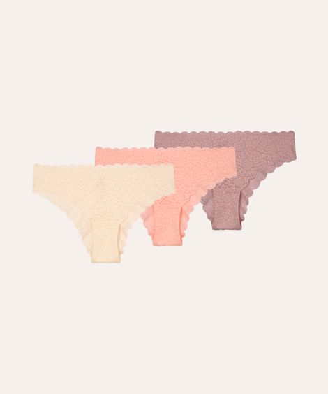 kit de 3 calcinhas biquíni renda floral colorido