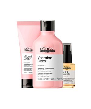 Kit L'oréal Professionnel Serie Expert Vitamino Color - Shampoo 300ml + Condicionador 200ml + Óleo Capilar Absolut Repair 10 In 1 30ml