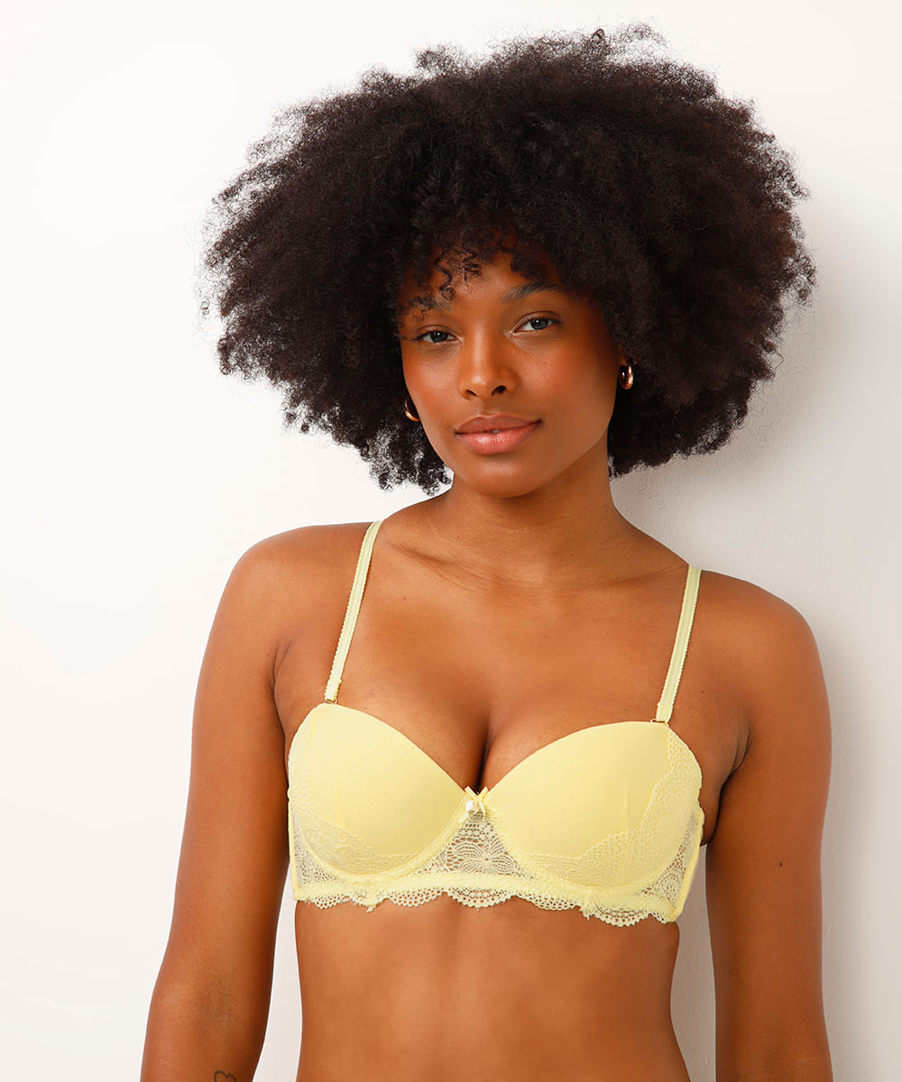 sutiã meia taça com renda floral amarelo