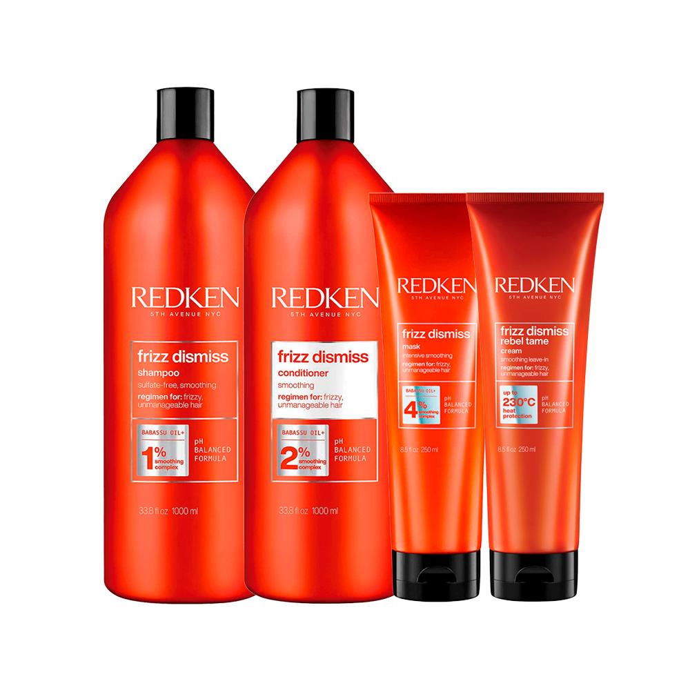 Kit Redken Frizz Dismiss - Shampoo 1000ml + Condicionador 1000ml + Máscara 250g + Leave-In 250ml