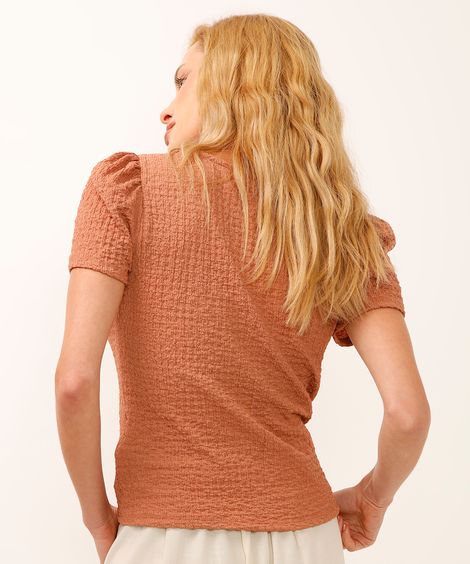 blusa manga bufante texturizada rosa