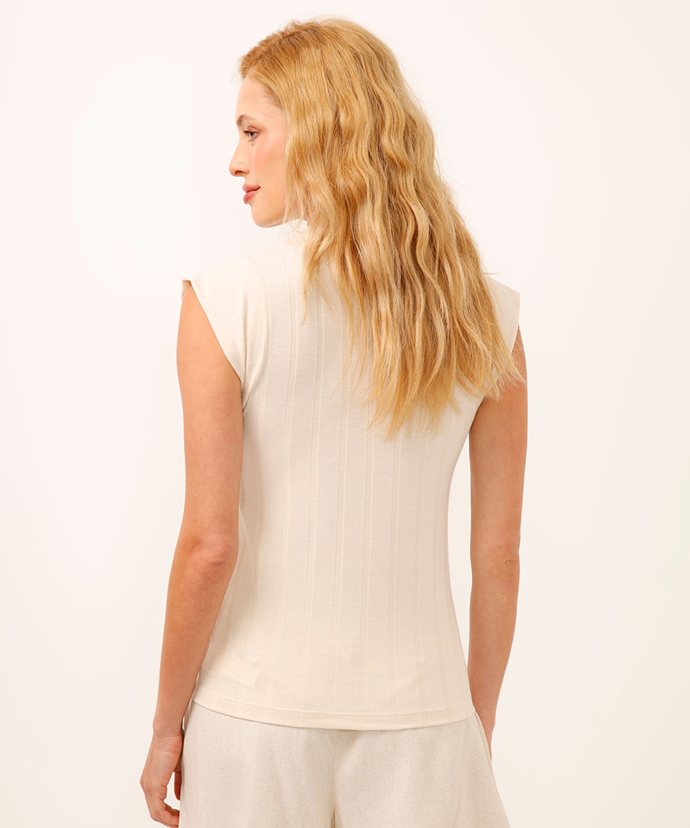blusa canelada muscle tee decote redondo off white - areia