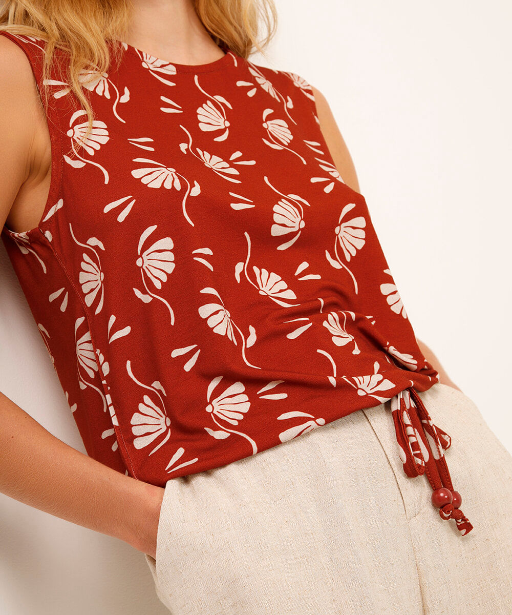 regata de viscose com amarração floral laranja
