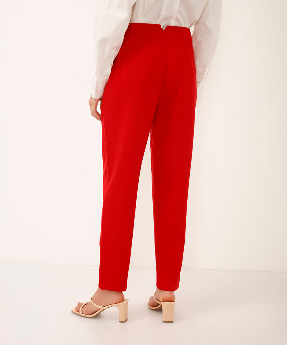 calça alfaiataria cintura alta com pences - vermelho