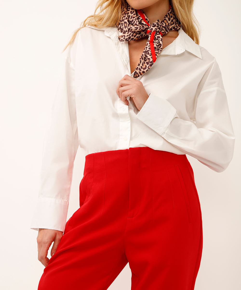 calça alfaiataria cintura alta com pences - vermelho