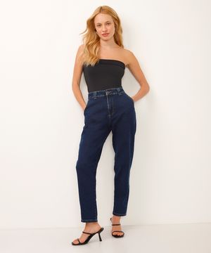 calça mom jeans cintura alta sawary azul