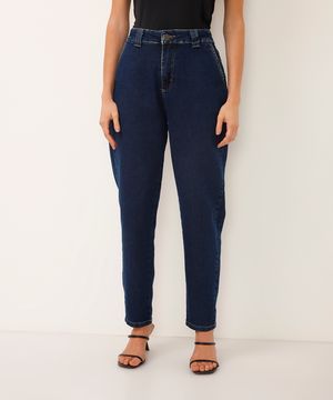 calça mom jeans cintura alta sawary azul