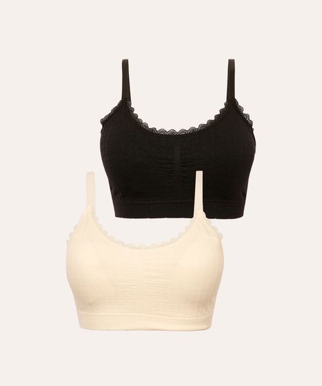 kit de 2 sutiãs faixa com bojo removível rendado colorido