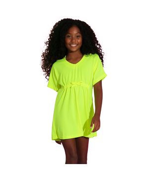 Saída de Praia Infantil Atoalhada com Capuz Amarelo Neon Everly