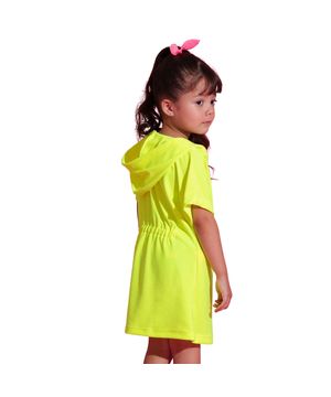 Saída de Praia Infantil Atoalhada com Capuz Amarelo Neon Everly