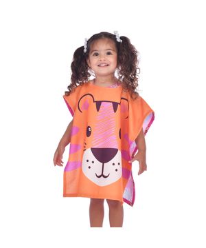 Toalha Poncho Bebê com Capuz Tigre Coral Everly