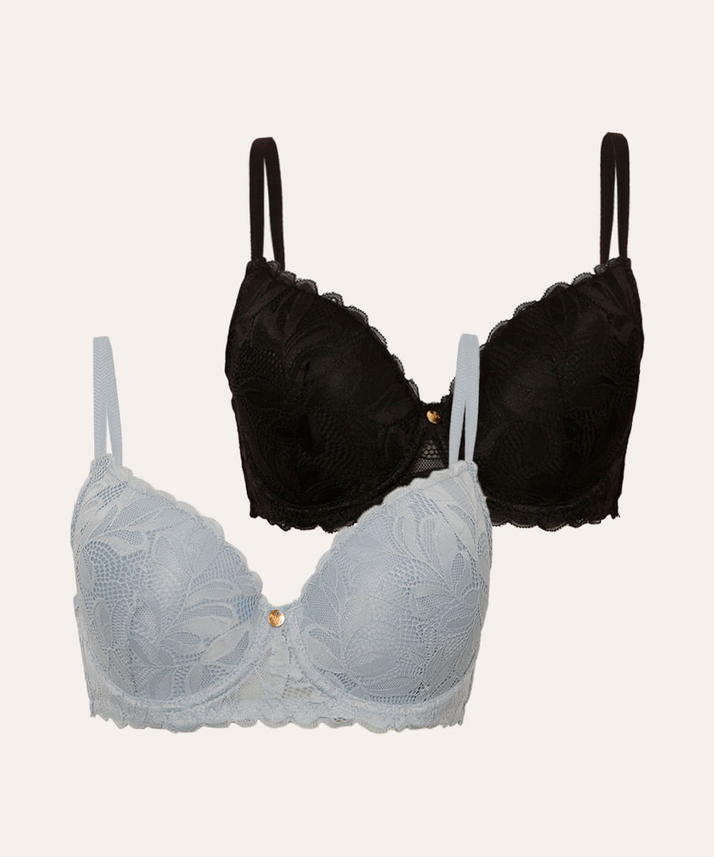 kit de 2 sutiãs meia taça com renda floral coloridos