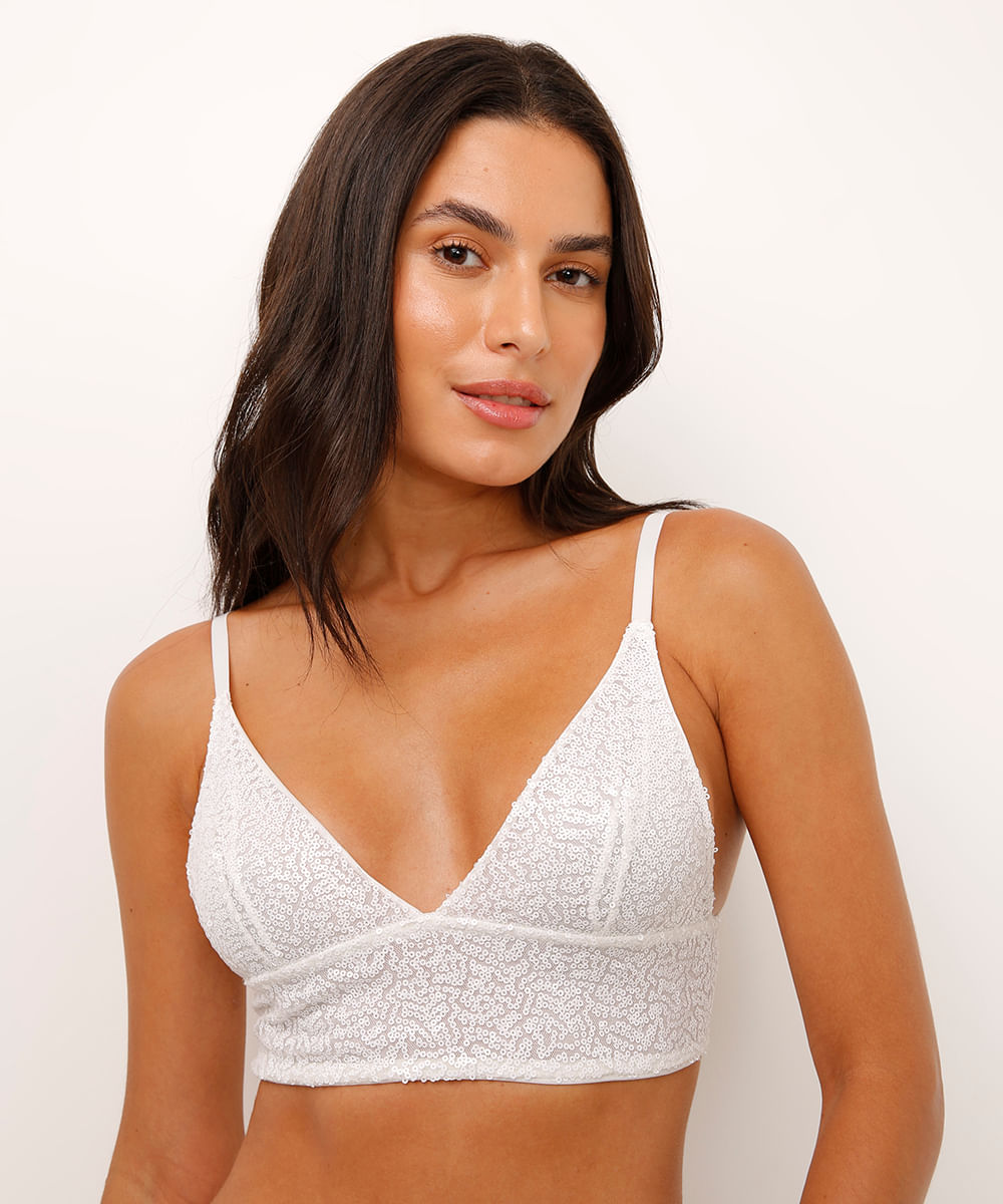 top triângulo sem bojo de paetê branco