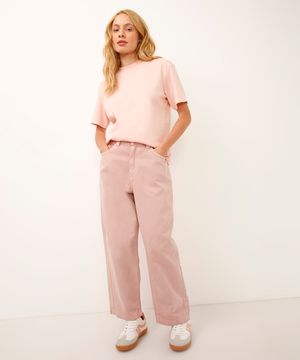 calça barrel de sarja cintura média rosa