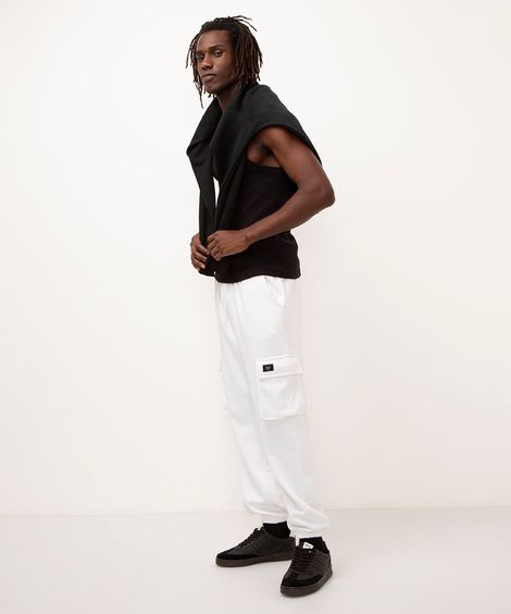 calça de moletom cargo - branco