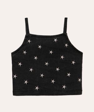 cropped jeans infantil com estrelas preto