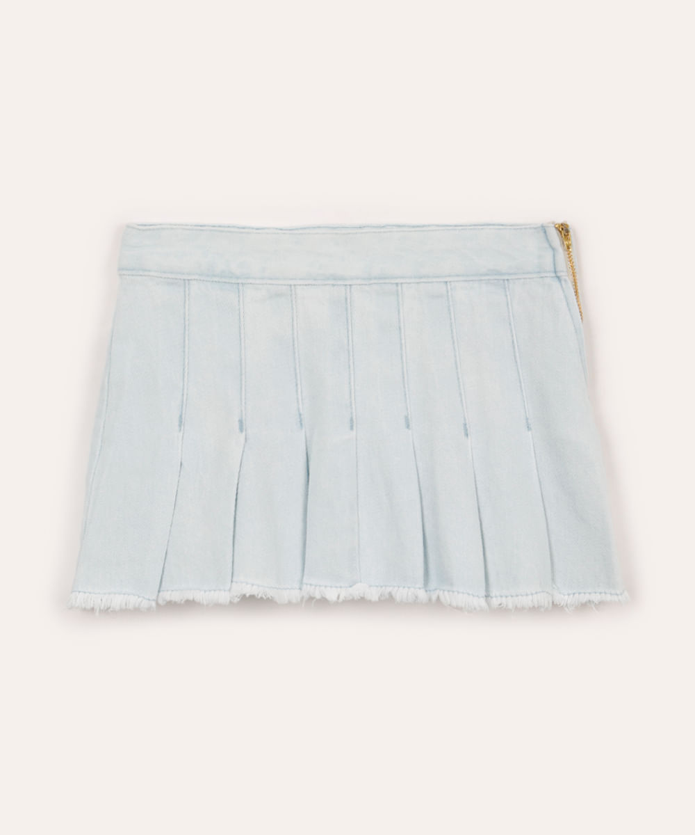 saia curta jeans plissada azul