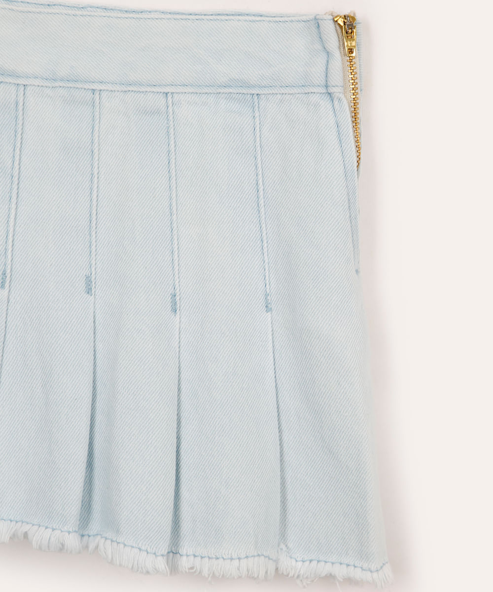 saia curta jeans plissada azul